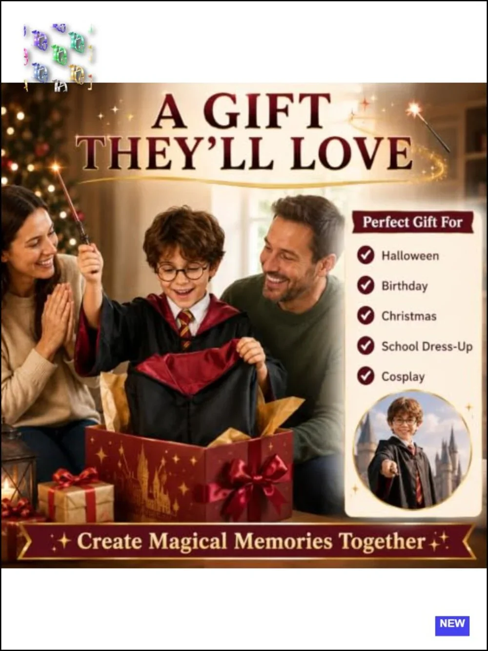 Wizard Costume Accessories Set with Robe, Magic Wand for Kids Adults Halloween
